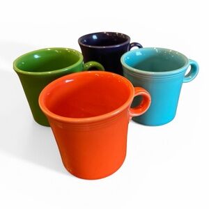 Set of 4 Homer Laughlin Fiesta Ware Coffee Mugs Ring Handle Blue Green Orange Pu